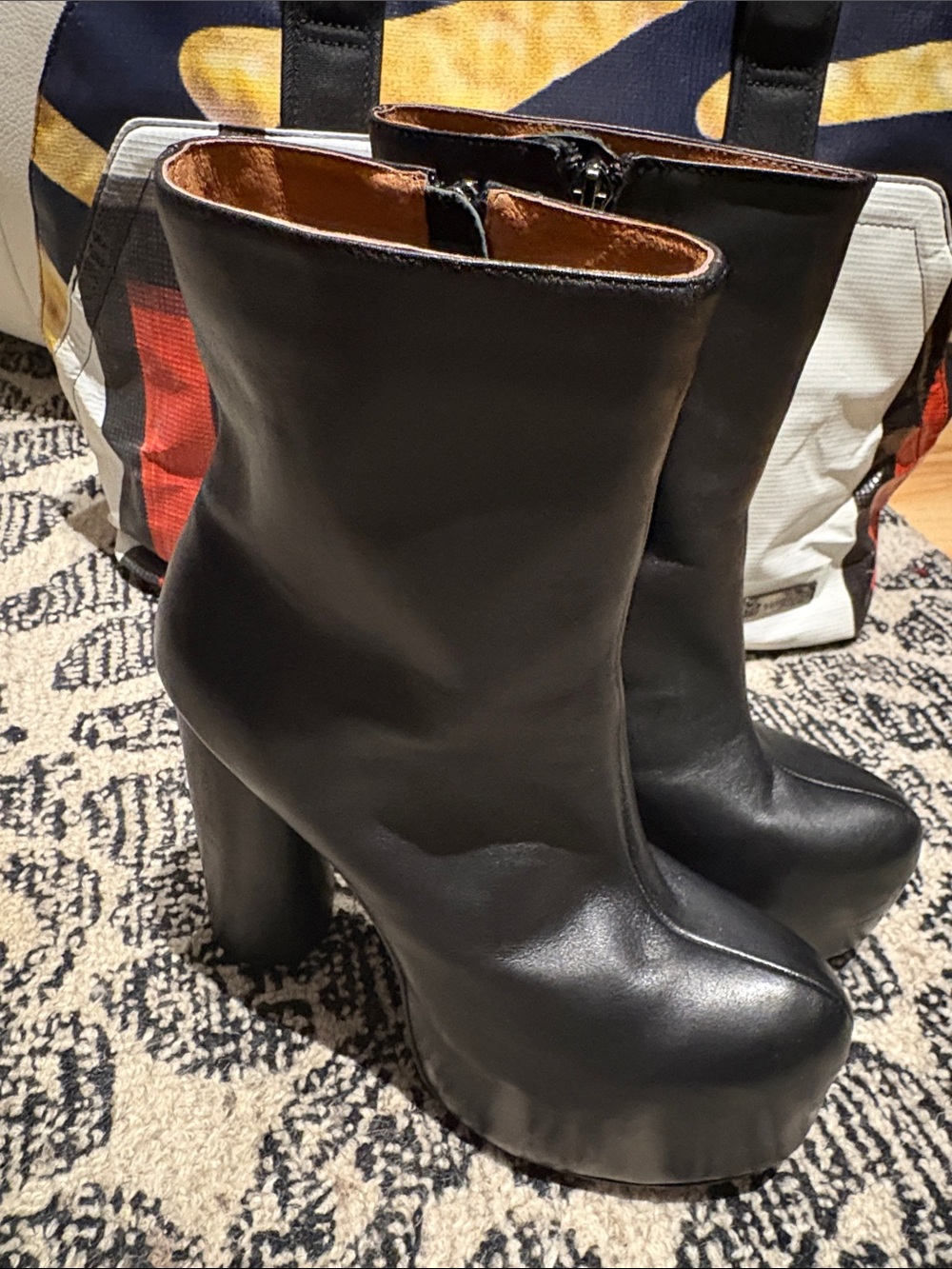 Women's Black Platform Ankle Boots with High Block Heel